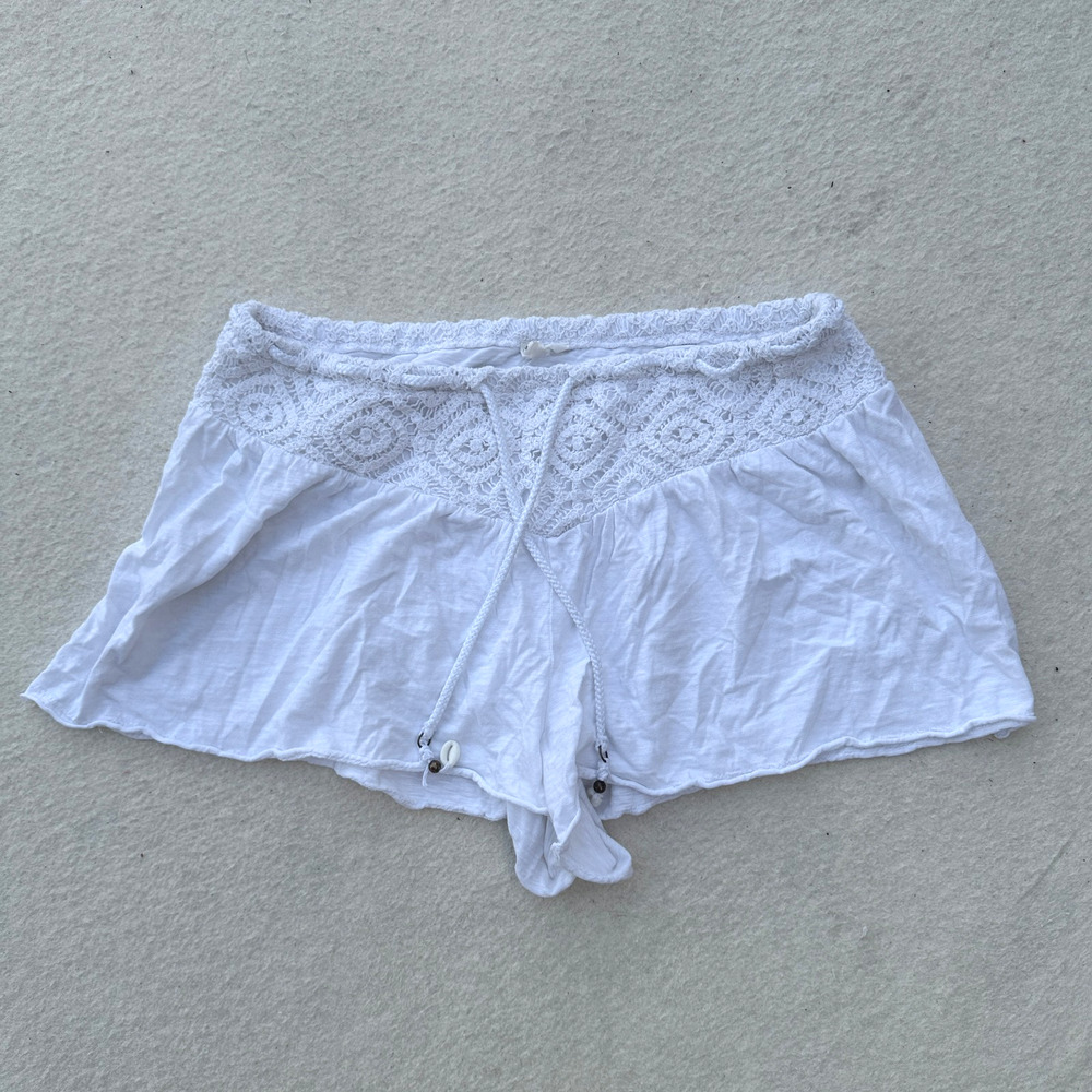 Aerie Flirty Crochet Beach Shorts Women's Size Medium White Flowy Drawstrings